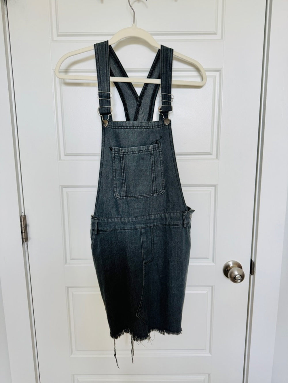 Dark Wash Denim Overall Dress with Front Pocket